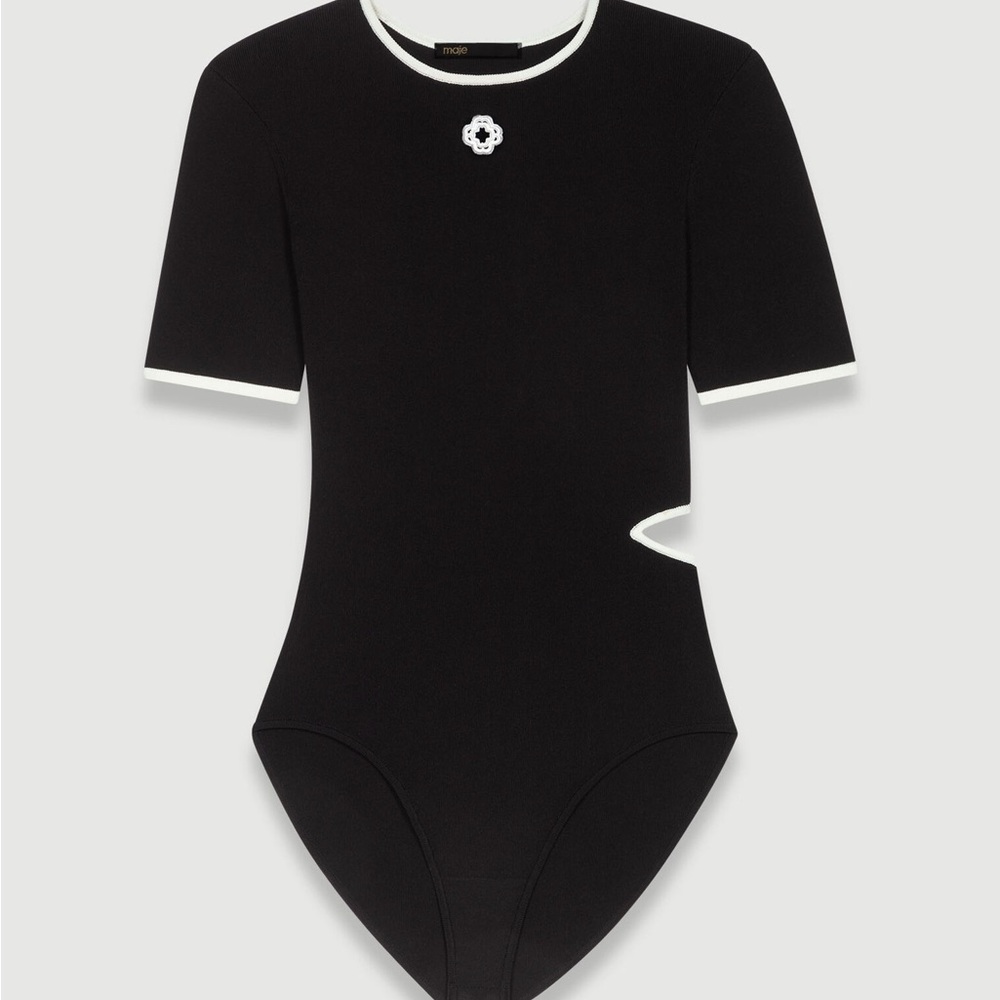 Maje Black Bodysuit with White Accents